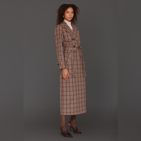 Avec Les Filles PLAID BELTED MAXI TRENCH COAT - Picture 4 of 9